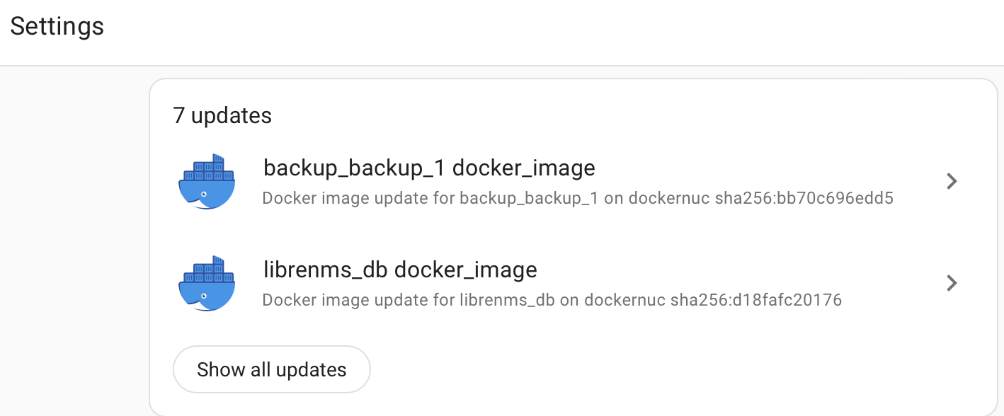 Home Assistant updates in Settings